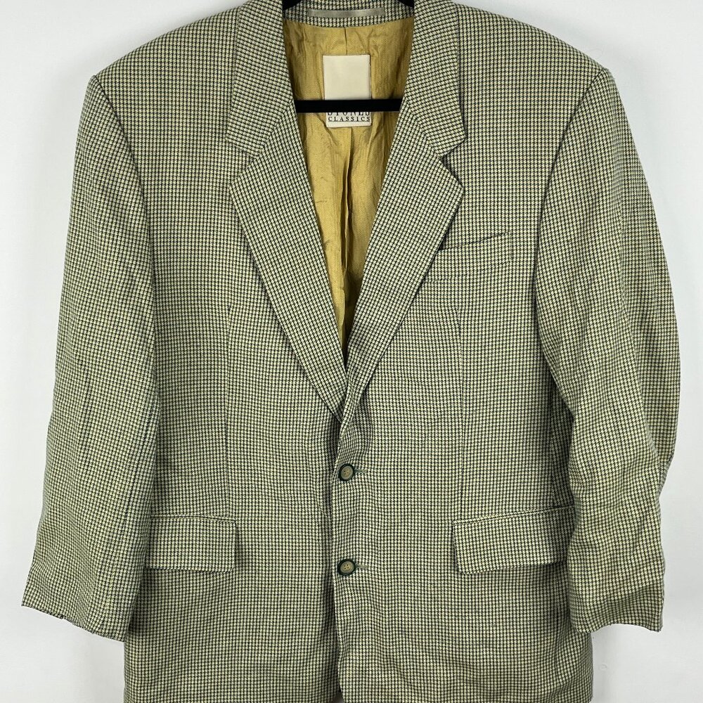Stones Classics Blazer Jacket Size 42 Beige Green Houndstooth 2 Button Single Br
